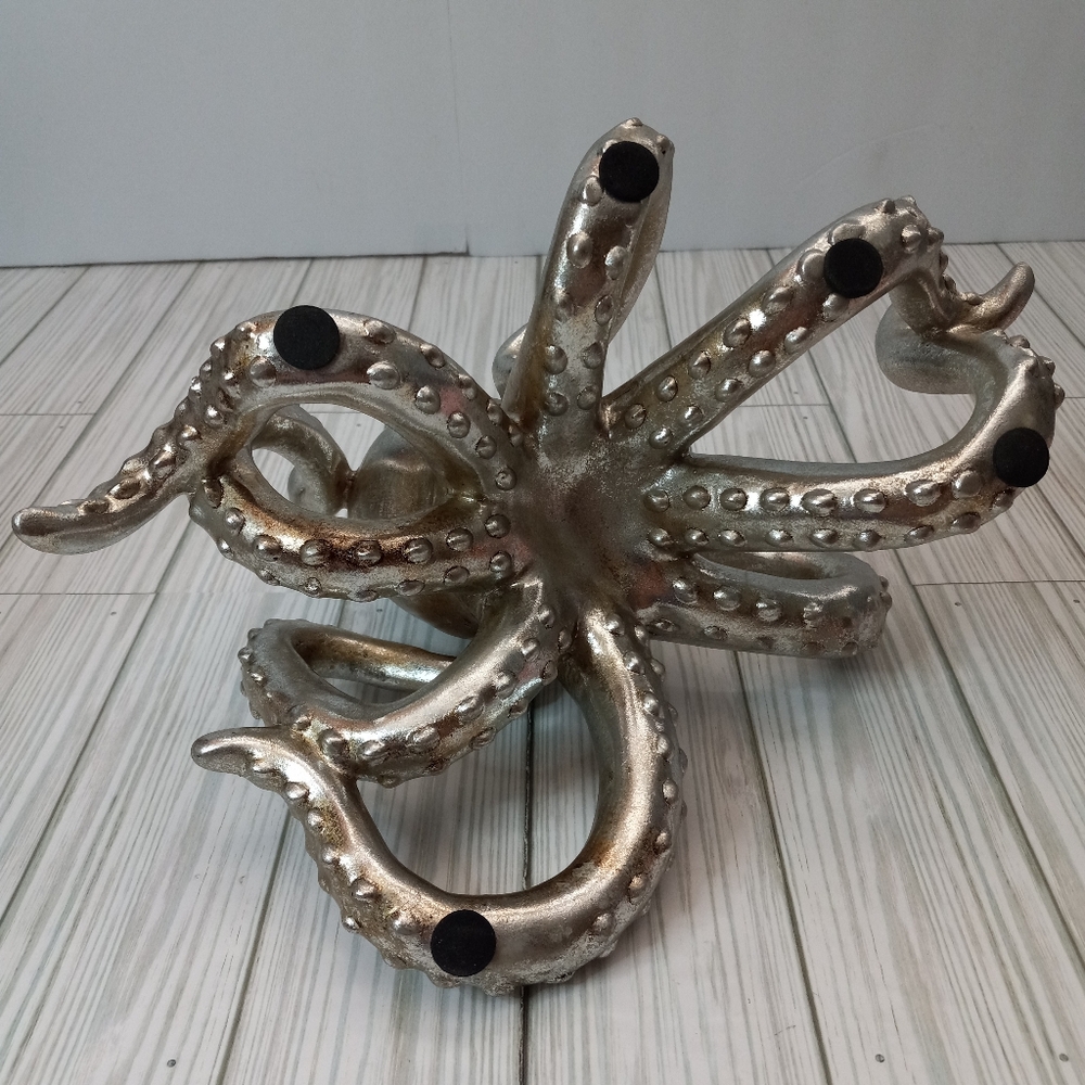 Decorative Silver Nautical Octopus Polyresin Statue Home Decor Accent - Picture 6 of 8
